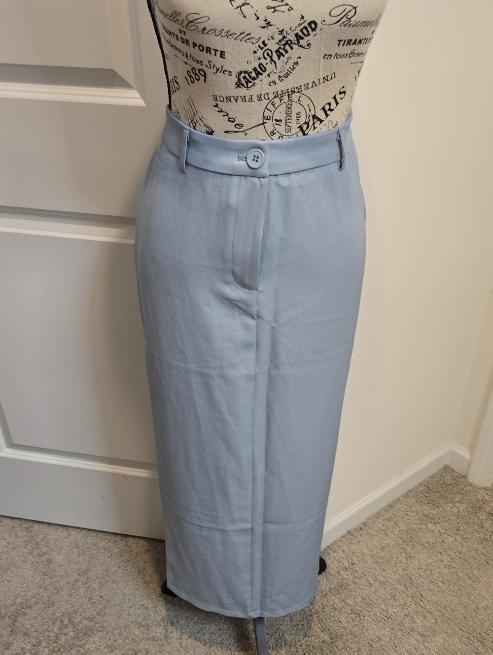 PrettyGarden Light Blue Elastic Waist Midi Skirt